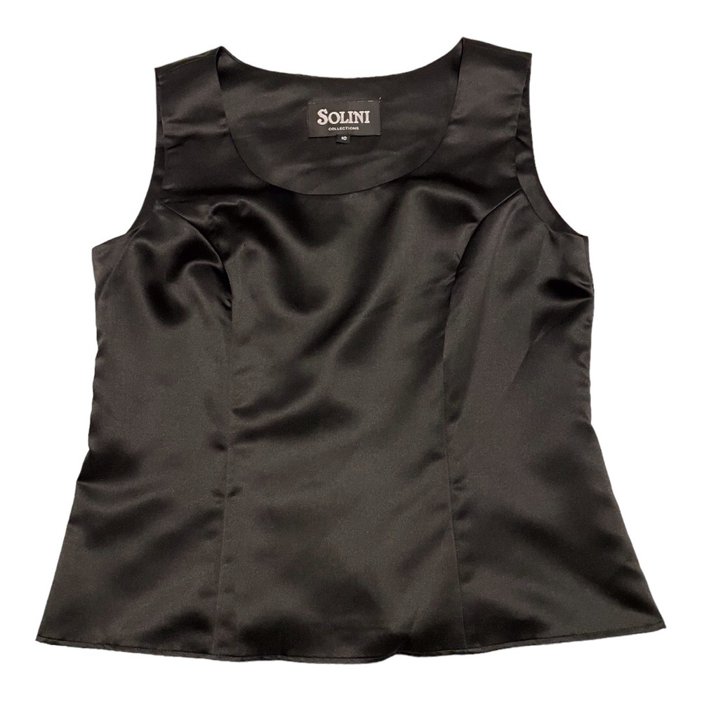 Vintage Solini Women's Black Satin Top, Blouse, 10